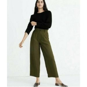 Madewell Women's Drapey Pleated Wide Leg High Rise Pants Sz 10 Kale Olive Green